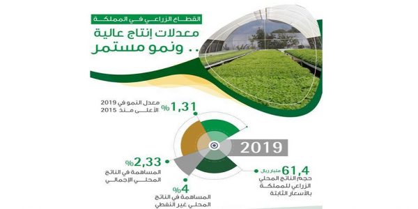 الأعلى منذ 2015.. 1.31% الناتج الزراعي للمملكة في 2019 الناتج الزراعي للمملكة