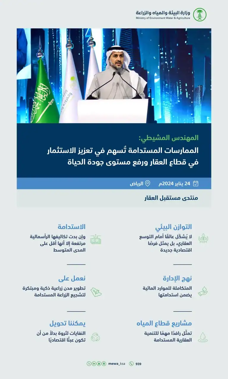 نائب وزير البيئة: المملكة تتبنى نهجًا صديقًا للبيئة لمدن ذكية ترفع مستوى جودة الحياة نائب وزير البيئة
