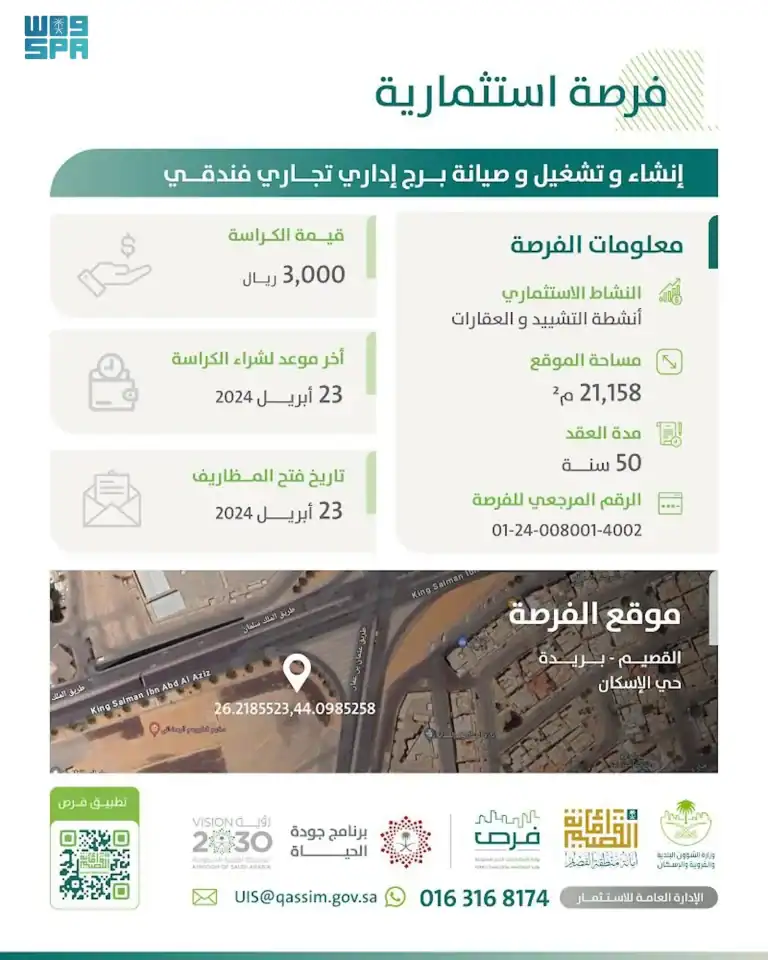 أمانة القصيم تطرح فرصة استثمارية في مجال الأنشطة العقارية أمانة القصيم
