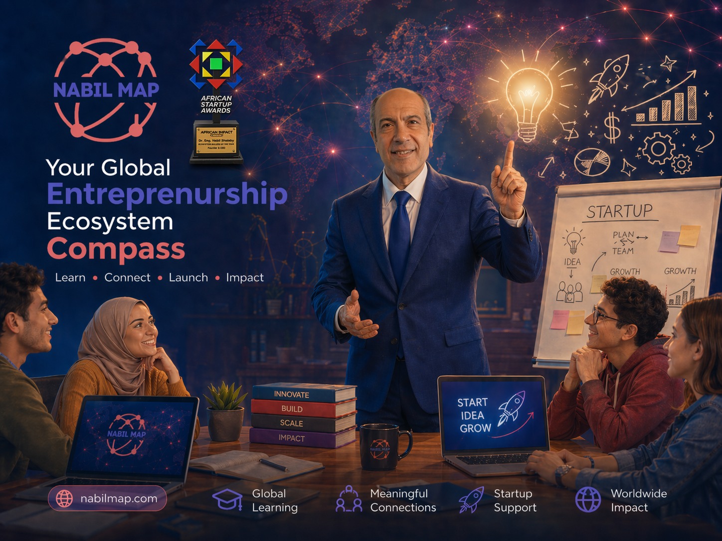 دكتور نبيل شلبي يُدشن الإصدار الجديد لـ «خريطة نبيل العالمية».. بوصلة رقمية لربط إيكوسيستم ريادة الأعمال في 155 دولة